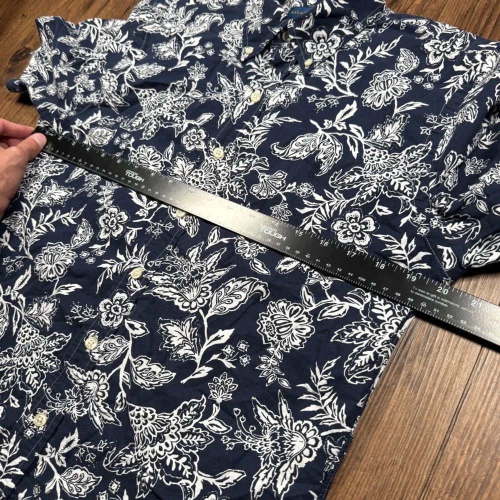 Ralph‎ Lauren Hawaiian Shirt Mens M Navy Blue White Slim Fit Floral Paisley